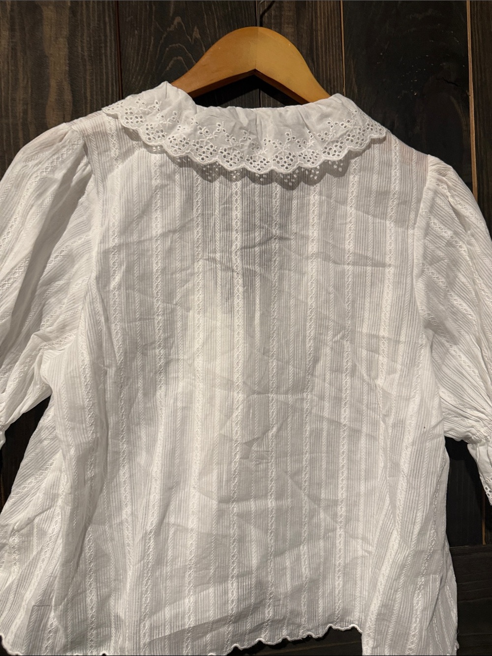 White Eyelet Ruffle Blouse by Clare V - Women's Short Sleeve Top - Picture 3 of 4
